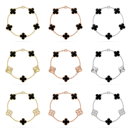 [ElanLuxe Jewelry] CLOVER 5 MOTIF ONYXS BRACELET COLLECTION