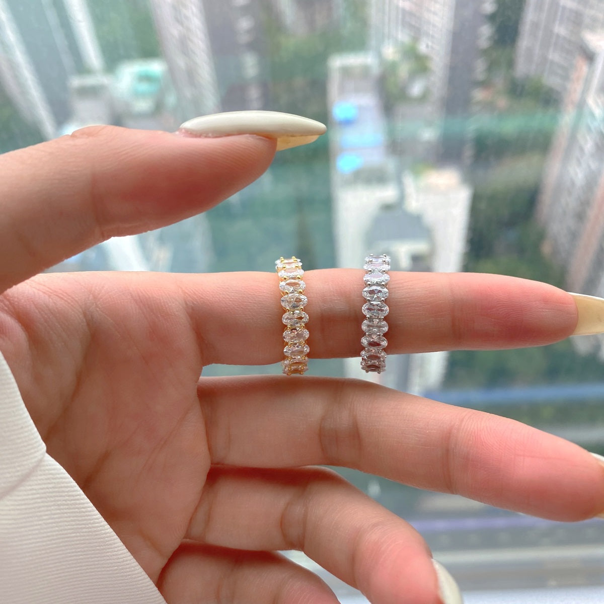 [ElanLuxe Jewelry]Ornate Oval Cut Tennis Ring