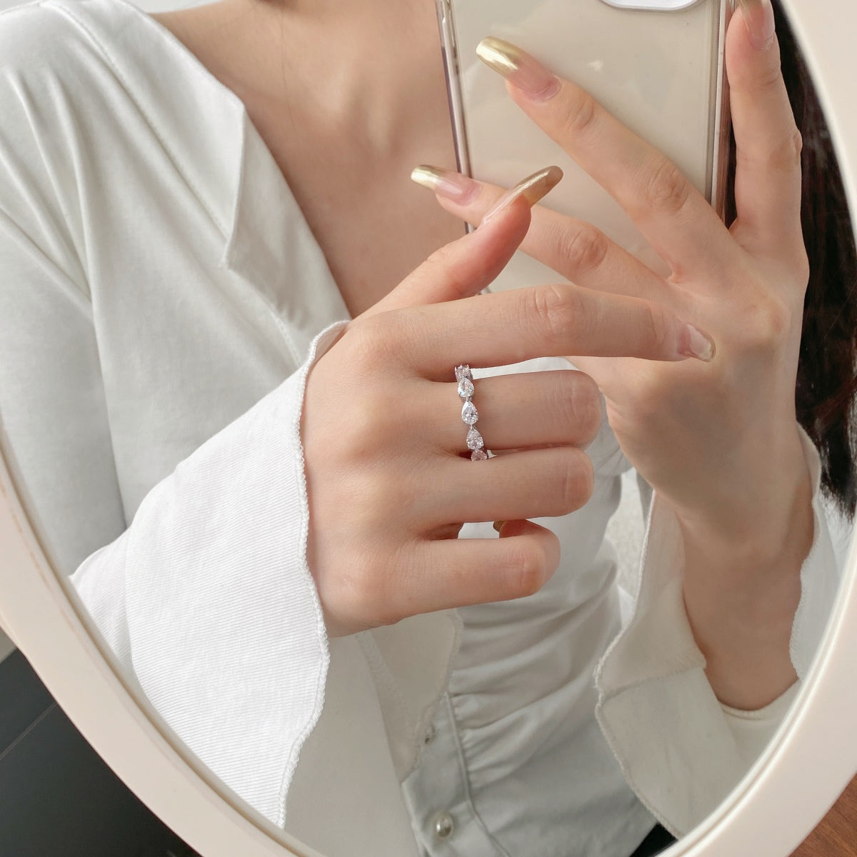 [ElanLuxe Jewelry]Exquisite Pear Cut Tennis Ring