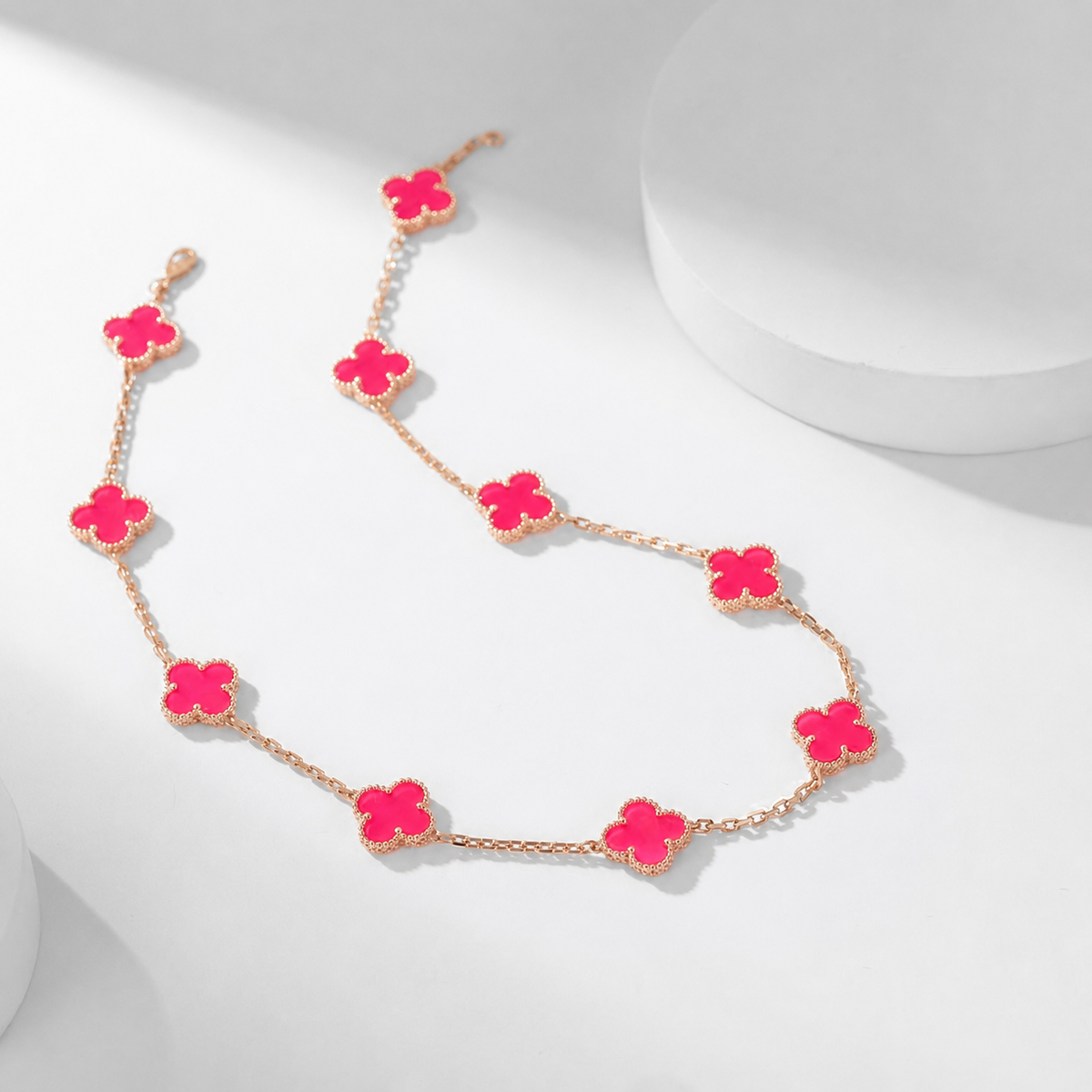 [ElanLuxe Jewelry]NEW CLOVER 10 MOTIFS PINK ENAMEL NECKLACE
