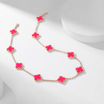 [ElanLuxe Jewelry]NEW CLOVER 10 MOTIFS PINK ENAMEL NECKLACE