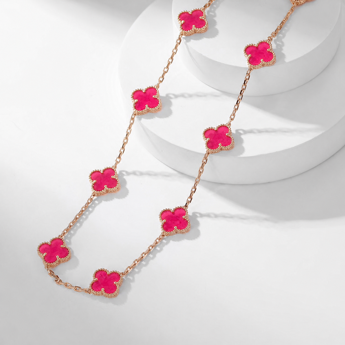 [ElanLuxe Jewelry]NEW CLOVER 10 MOTIFS PINK ENAMEL NECKLACE