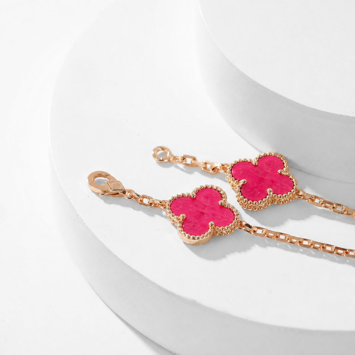 [ElanLuxe Jewelry]NEW CLOVER 10 MOTIFS PINK ENAMEL NECKLACE