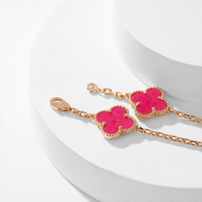 [ElanLuxe Jewelry]NEW CLOVER 10 MOTIFS PINK ENAMEL NECKLACE