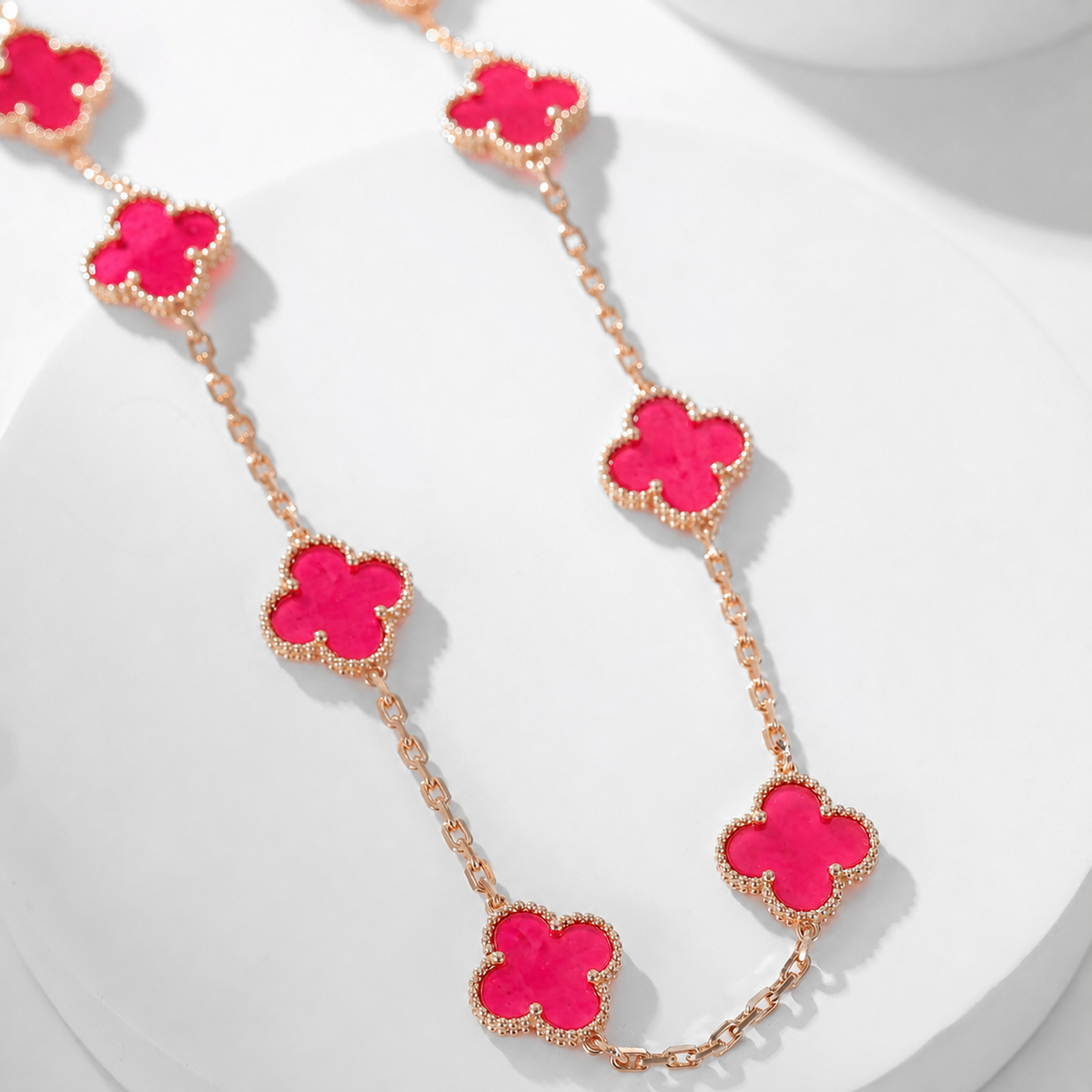 [ElanLuxe Jewelry]NEW CLOVER 10 MOTIFS PINK ENAMEL NECKLACE
