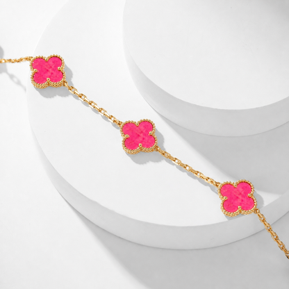 [ElanLuxe Jewelry]NEW CLOVER 10 MOTIFS PINK ENAMEL NECKLACE
