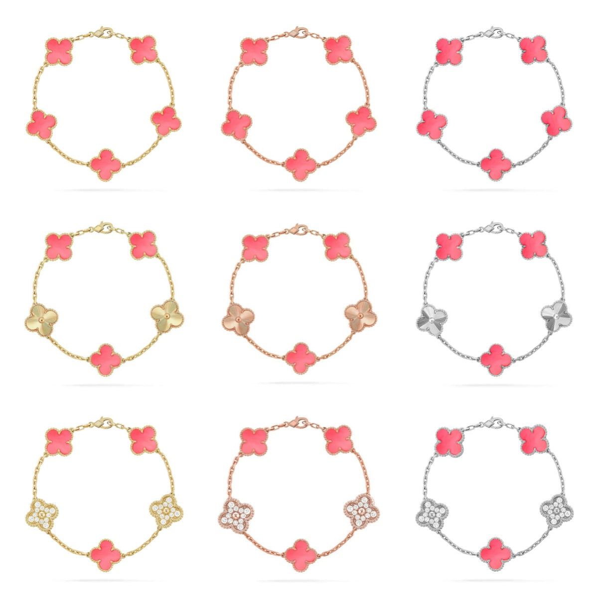 [ElanLuxe Jewelry] CLOVER 5 MOTIFS  PINK MOP BRACELET COLLECTION