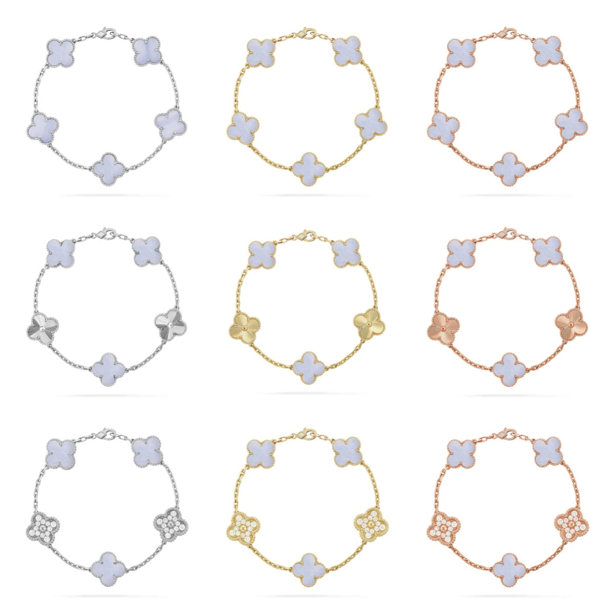 [ElanLuxe Jewelry] CLOVER 5 MOTIF PURPLE CHALCEDONY BRACELET COLLECTION