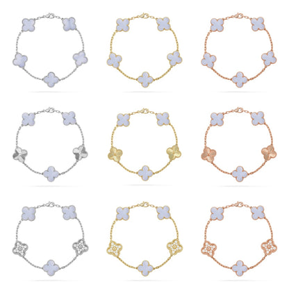 [ElanLuxe Jewelry] CLOVER 5 MOTIF PURPLE CHALCEDONY BRACELET COLLECTION