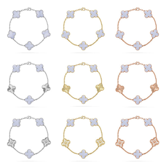 [ElanLuxe Jewelry] CLOVER 5 MOTIF PURPLE CHALCEDONY BRACELET COLLECTION