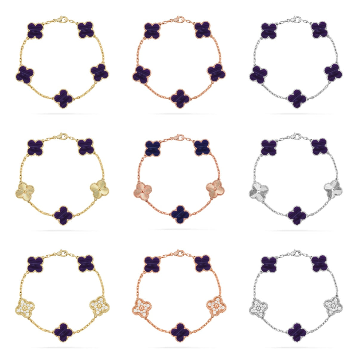 [ElanLuxe Jewelry]CLOVER 5 MOTIF PURPLE STRIPES BRACELET COLLECTION