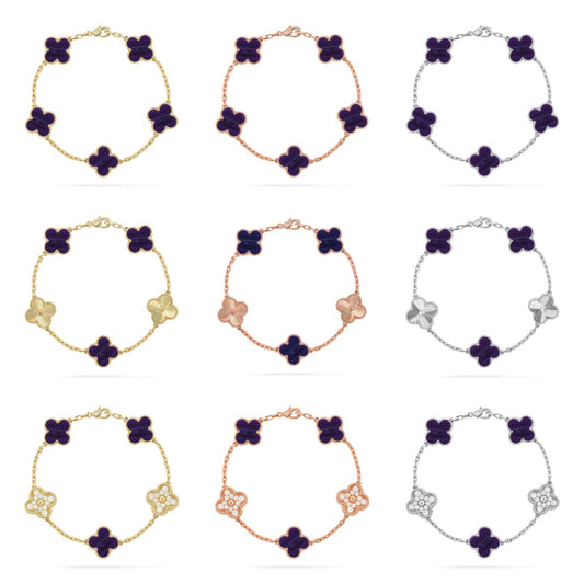 [ElanLuxe Jewelry]CLOVER 5 MOTIF PURPLE STRIPES BRACELET COLLECTION