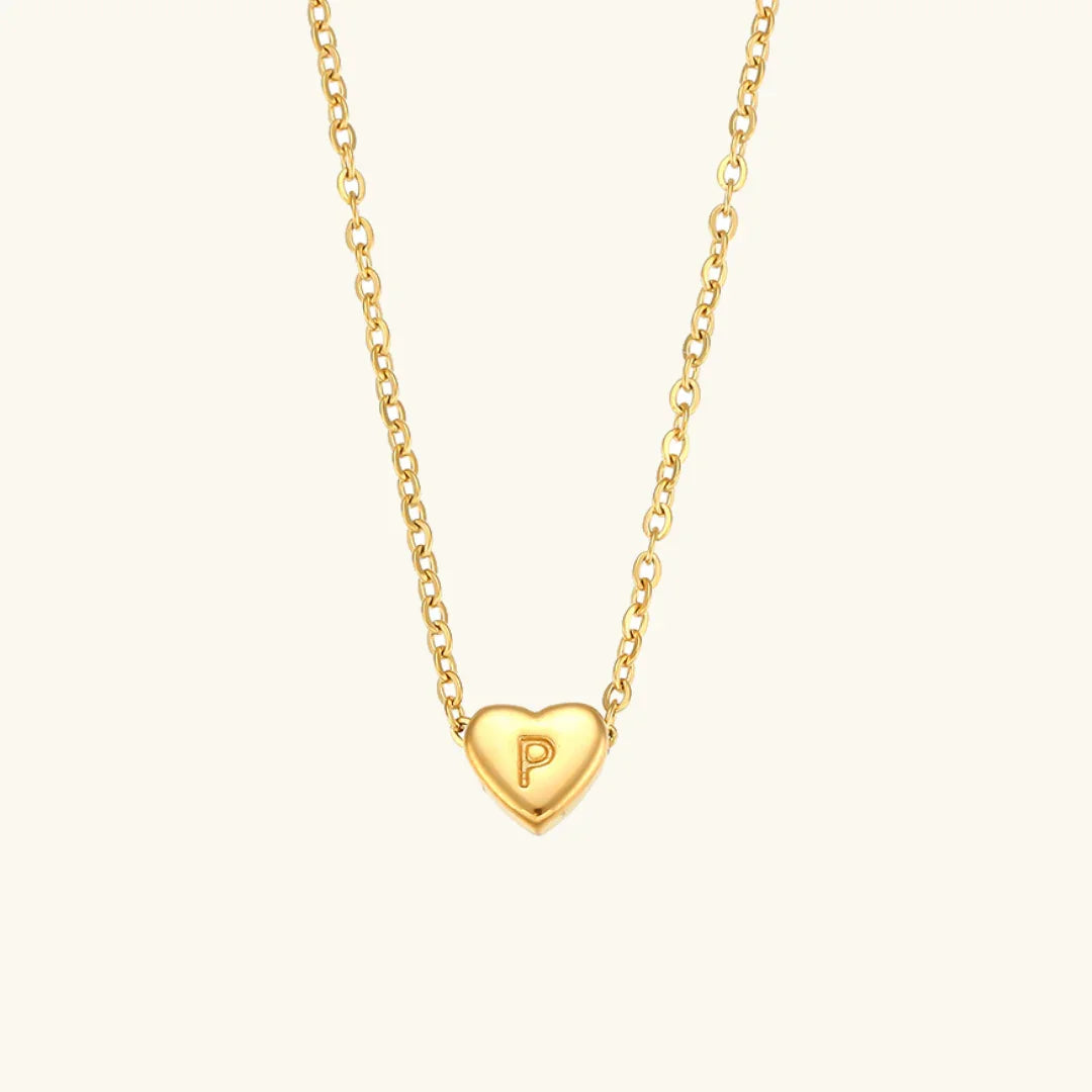 [ElanLuxe]Heart Initial Gold Necklace