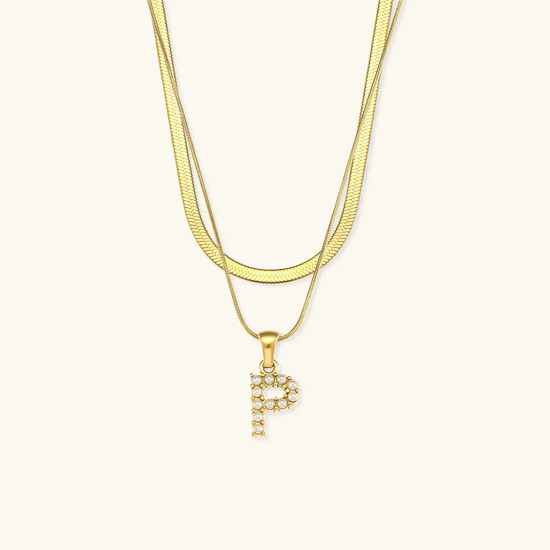 [ElanLuxe]Fiona Layered Gold Initial Letter Necklace