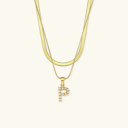 [ElanLuxe]Fiona Layered Gold Initial Letter Necklace