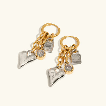 [ElanLuxe]Sarah Heart & Lock Gold Earrings
