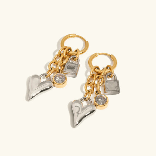[ElanLuxe]Sarah Heart & Lock Gold Earrings