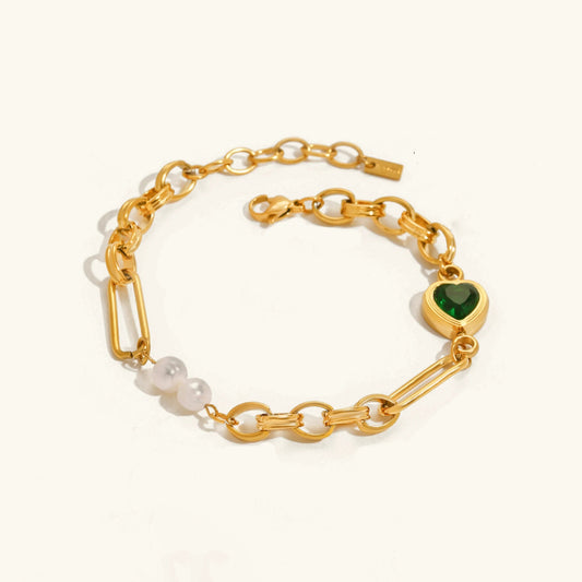 [ElanLuxe]Maddison Pearl Chain Gold Bracelet