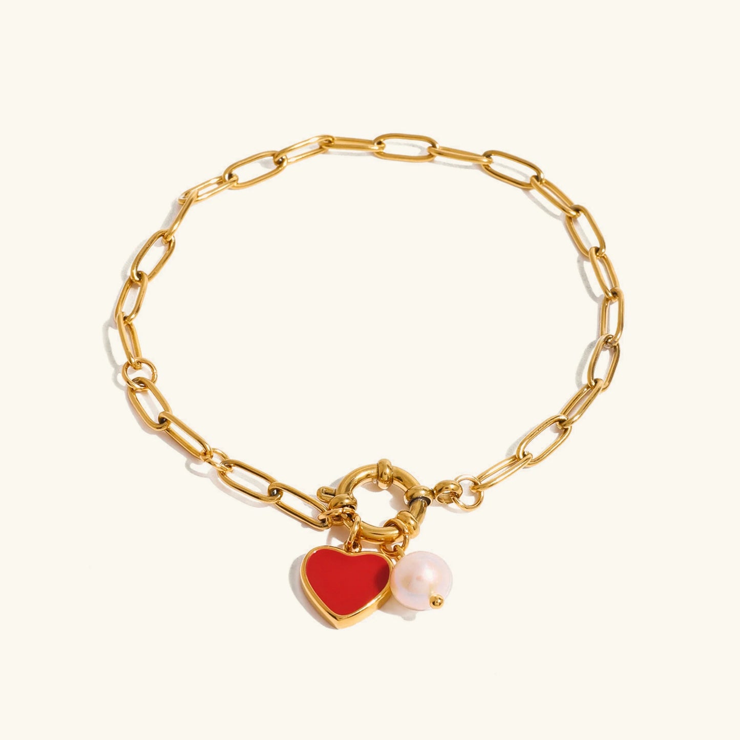 [ElanLuxe]Nerissa Heart Chain Pearl Bracelet