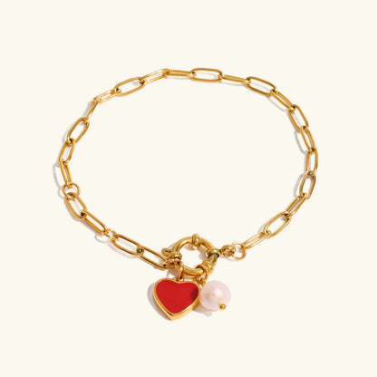 [ElanLuxe]Nerissa Heart Chain Pearl Bracelet
