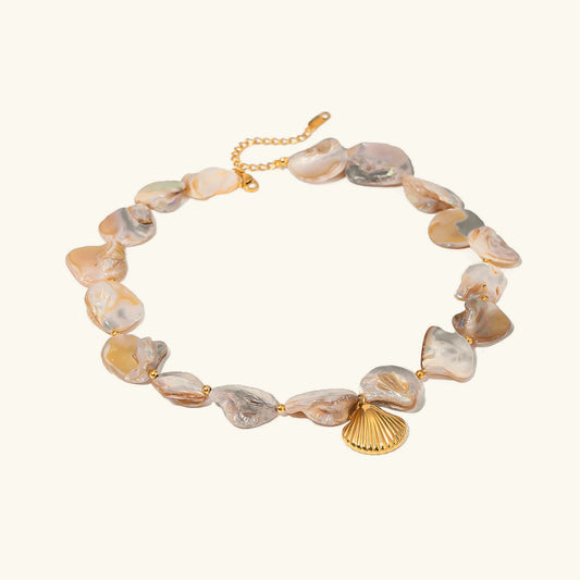 [ElanLuxe]Aquamarine Seashell Necklace