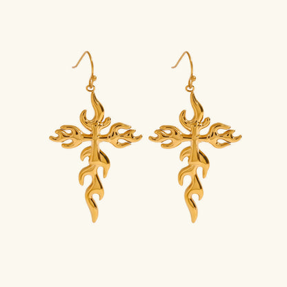 [ElanLuxe]Adrielle Branched Cross Gold Earrings