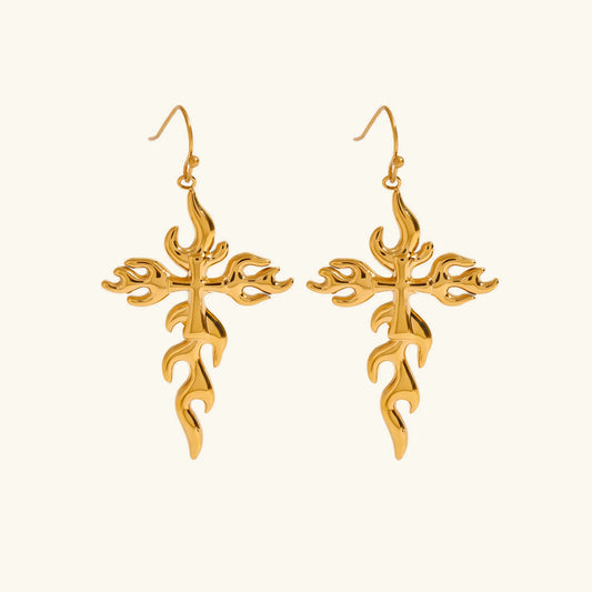 [ElanLuxe]Adrielle Branched Cross Gold Earrings