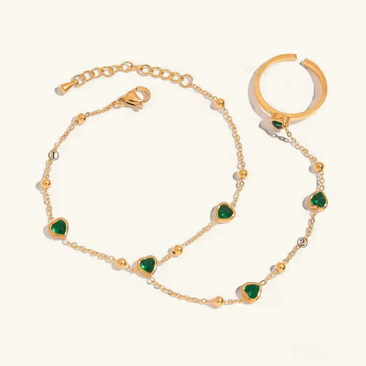 [ElanLuxe]Gladys Emerald Heart Hand Chain