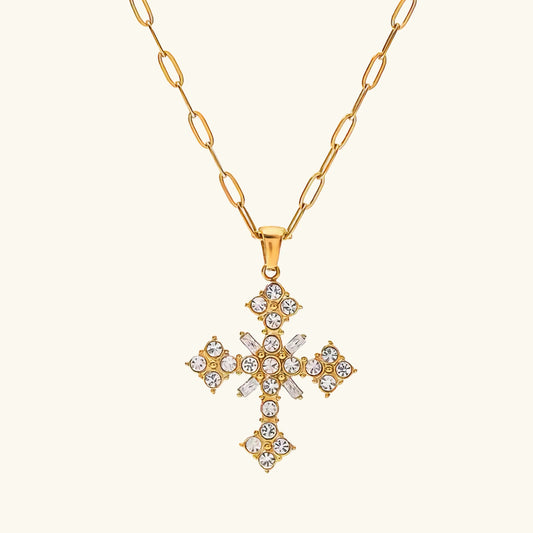 [ElanLuxe]Divina Crystal Cross Necklace