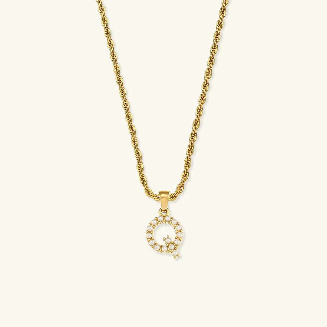 [ElanLuxe]Elodie Initial Letter Pearl Necklace