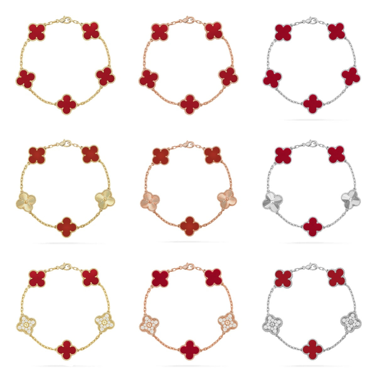 [ElanLuxe Jewelry] CLOVER 5 MOTIF RED CORNELIAN BRACELET COLLECTION