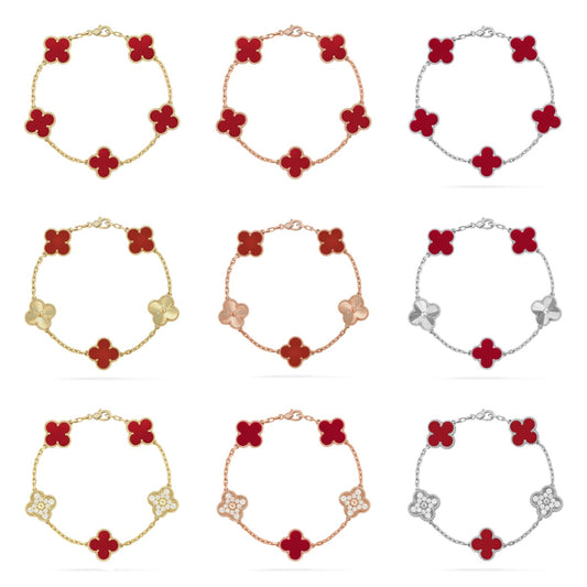 [ElanLuxe Jewelry] CLOVER 5 MOTIF RED CORNELIAN BRACELET COLLECTION