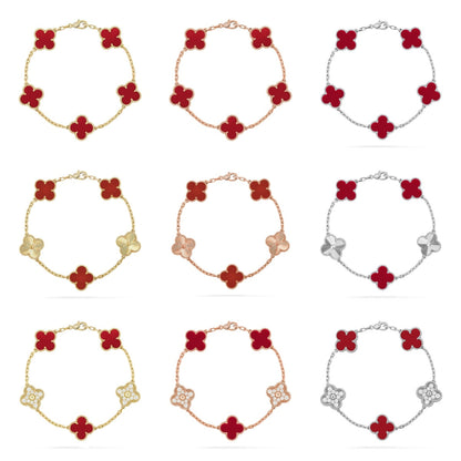 [ElanLuxe Jewelry]CLOVER  5 MOTIFS CARNELIAN GOLD BRACELET