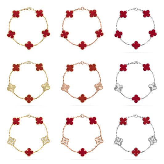 [ElanLuxe Jewelry]CLOVER  5 MOTIFS CARNELIAN GOLD BRACELET