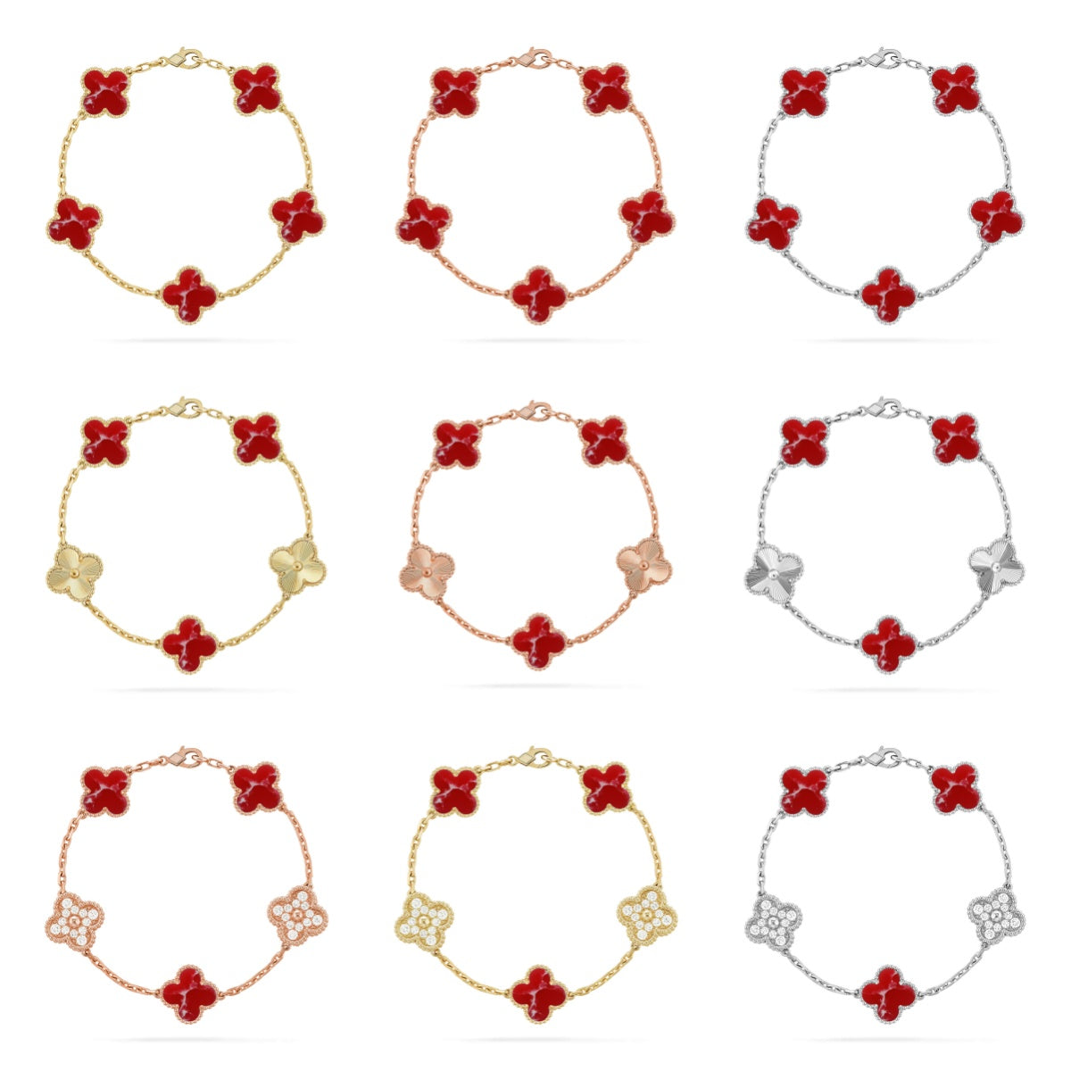 [ElanLuxe Jewelry]CLOVER 5 MOTIF RED PATTERN BRACELET COLLECTION