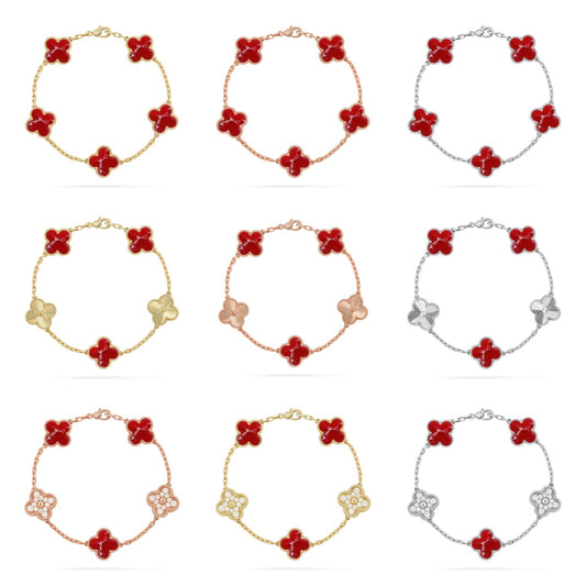[ElanLuxe Jewelry]CLOVER 5 MOTIF RED PATTERN BRACELET COLLECTION