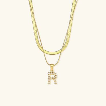 [ElanLuxe]Fiona Layered Gold Initial Letter Necklace
