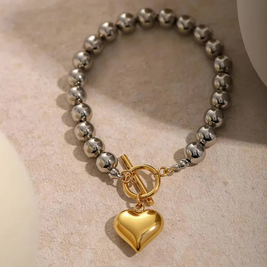 [ElanLuxe]Alicia Chunky Bead Heart Bracelet