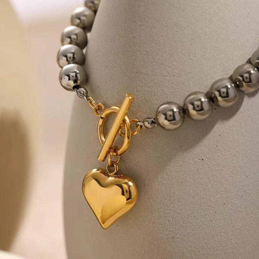 [ElanLuxe]Alicia Chunky Bead Heart Bracelet