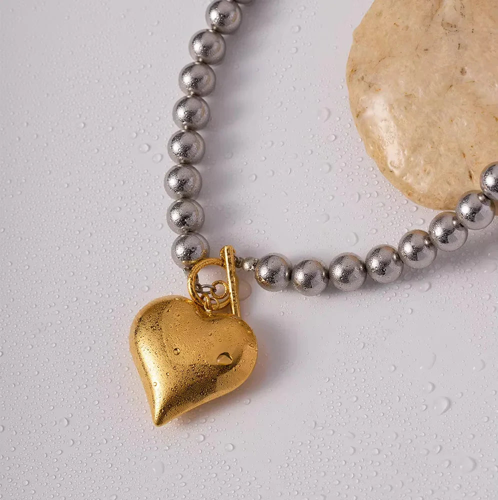 [ElanLuxe]Alicia Chunky Bead Heart Pendant