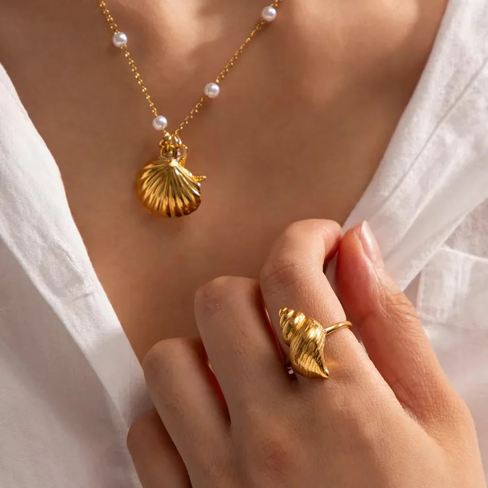 [ElanLuxe]Ohana Sea Conch Gold Ring