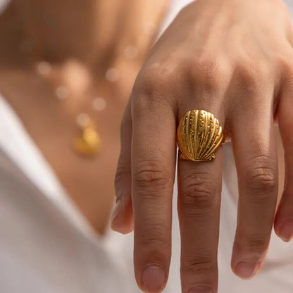 [ElanLuxe]Aloha Gold Seashell Ring