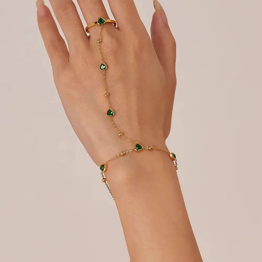 [ElanLuxe]Gladys Emerald Heart Hand Chain