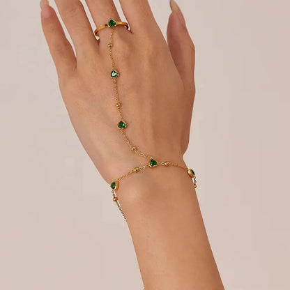 [ElanLuxe]Gladys Emerald Heart Hand Chain