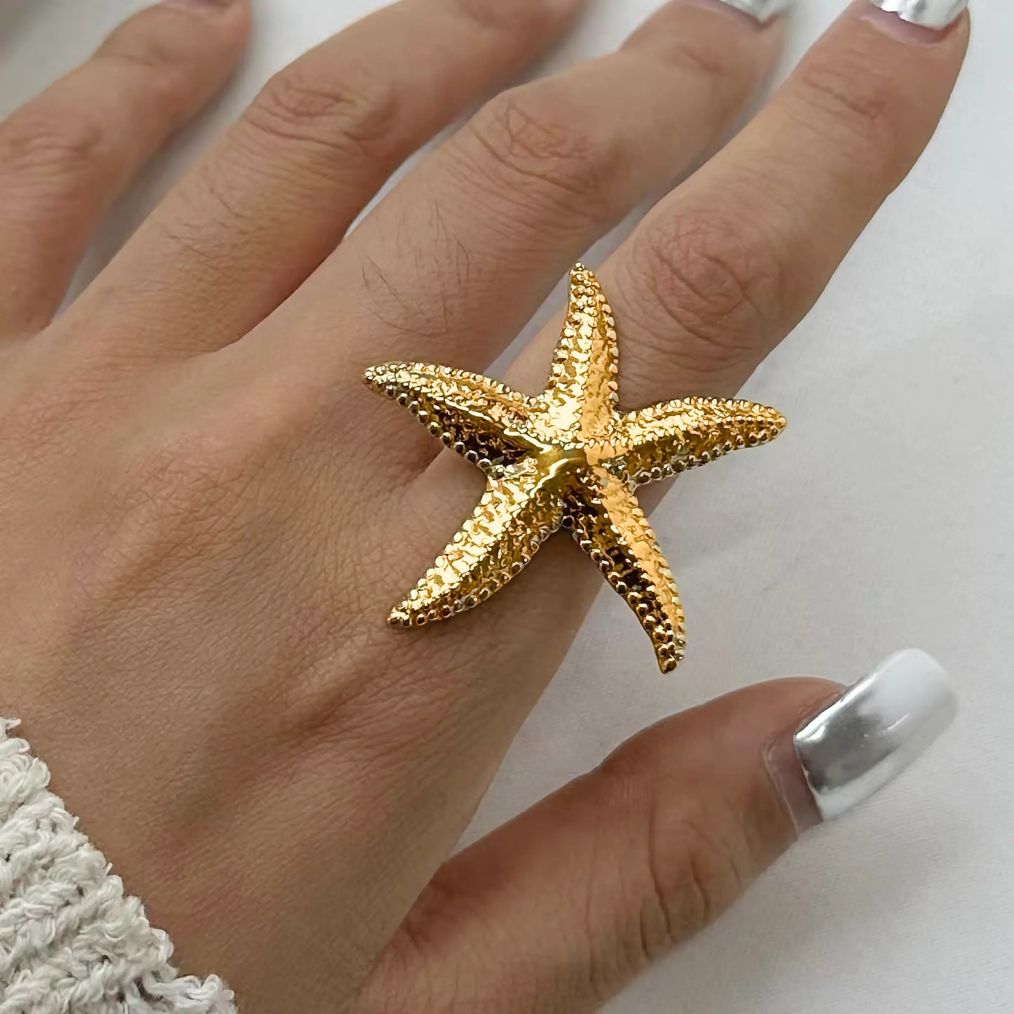 [ElanLuxe]Seabreeze Gold Starfish Ring