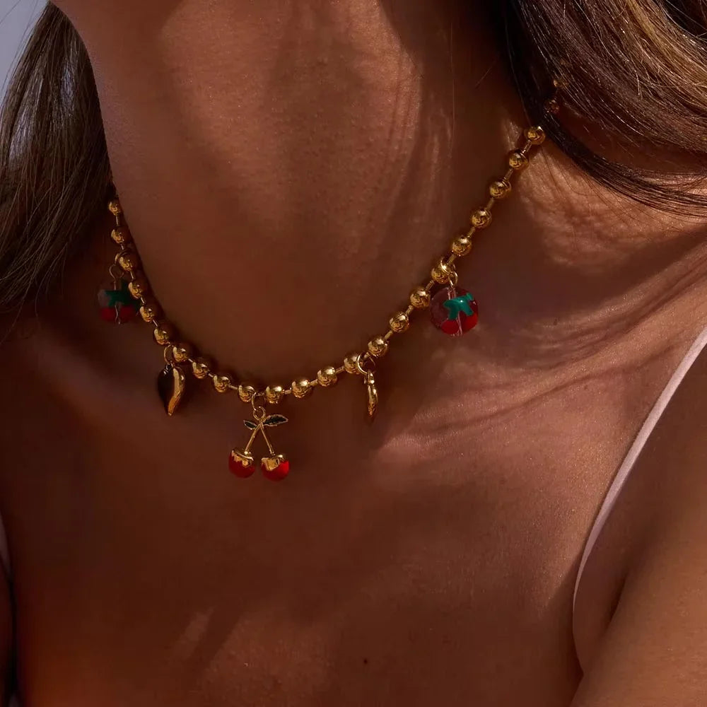 [ElanLuxe]Kai Gold Cherry Necklace