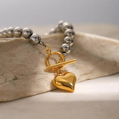 [ElanLuxe]Alicia Chunky Bead Heart Bracelet