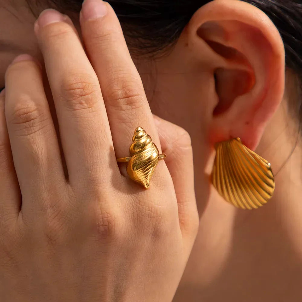[ElanLuxe]Ohana Sea Conch Gold Ring