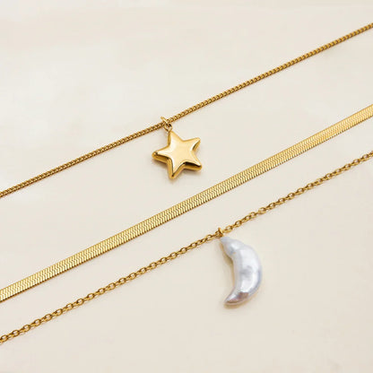 [ElanLuxe]Cirra Sun & Moon Layered Gold Necklace