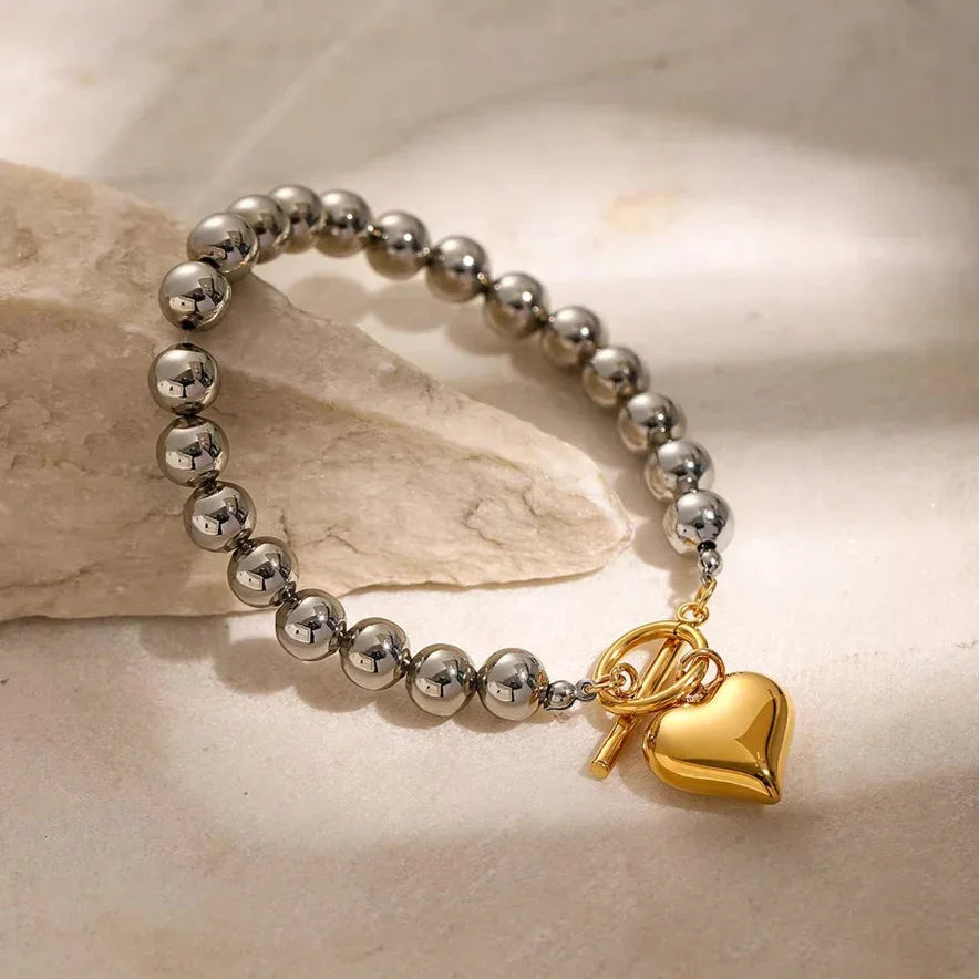 [ElanLuxe]Alicia Chunky Bead Heart Bracelet